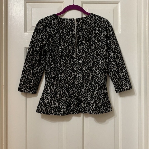 J. Crew - Women’s 3/4 Sleve Lace Overlay Peplum Blouse - XS Black Over Cream - Picture 5 of 7